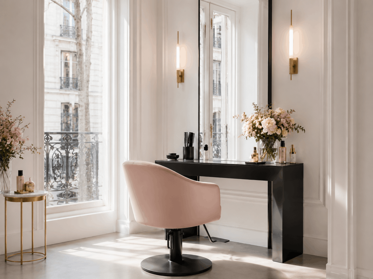 Coiffage élégant sur fauteuil de salon parisien
